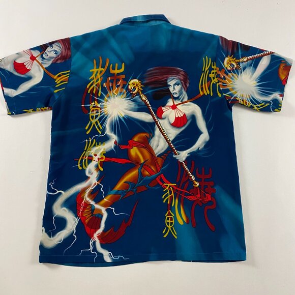 Vintage 90s Y2K Mermaid Anime All Over Print Shirt Mens Large Button Down Up R2 - Picture 3 of 11